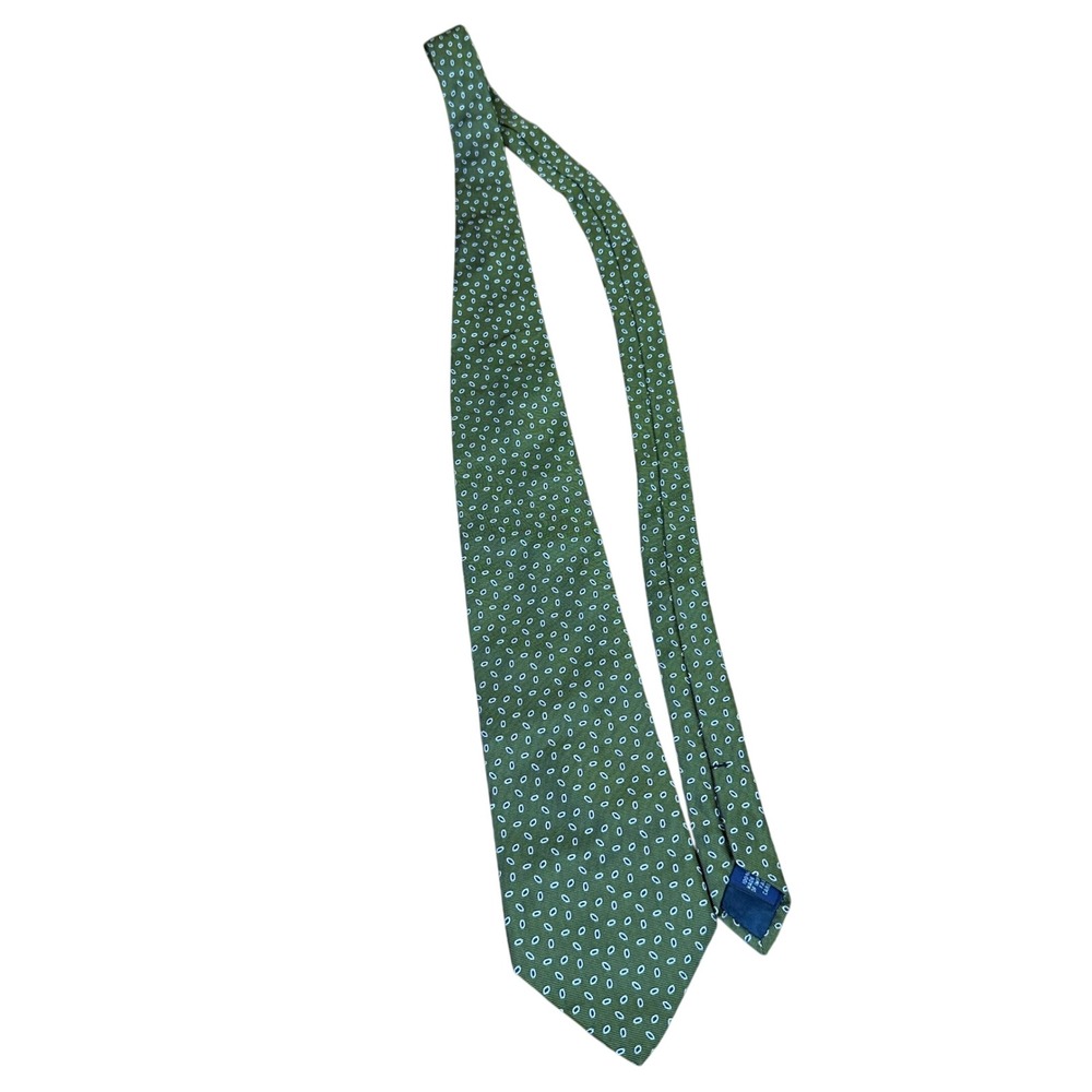 J.Crew Necktie Mens OS Olive Green Silk Geometric Micro Pattern USA Made